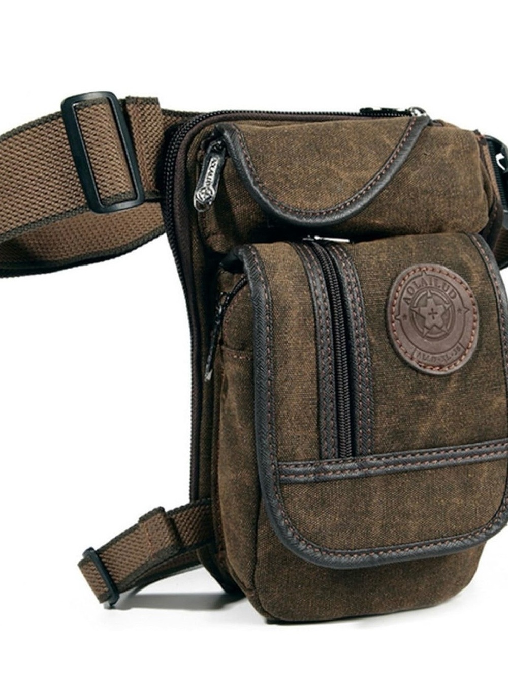 Men's Brown Canvas Crossbody Belt Bag with Front Pockets